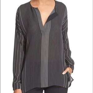 Vince Long Sleeve Tunic Blouse - Black with White Stripes
